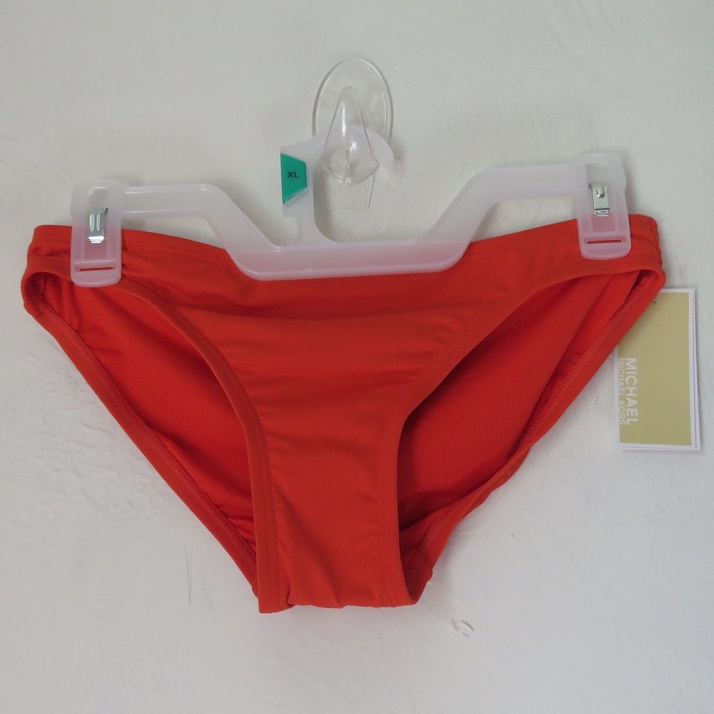 Michael Kors BRIGHT ORANGE Solid Hipster Brief Bikini Swim Bottom XS NWT